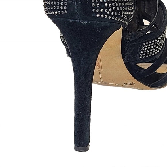 Vince Camuto Embellished Black Suede Caged Strappy Heels 7.5 - Picture 10 of 15